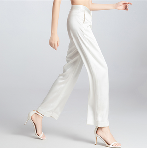 Wide Leg Fitting Mulberry Silk Comfty White Loose Trousers for Women Wholesale