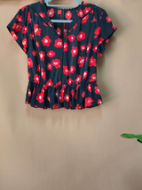 Private Label Floral Print Quality Red Short Sleeves T Shirt Top Blouse in Bulk