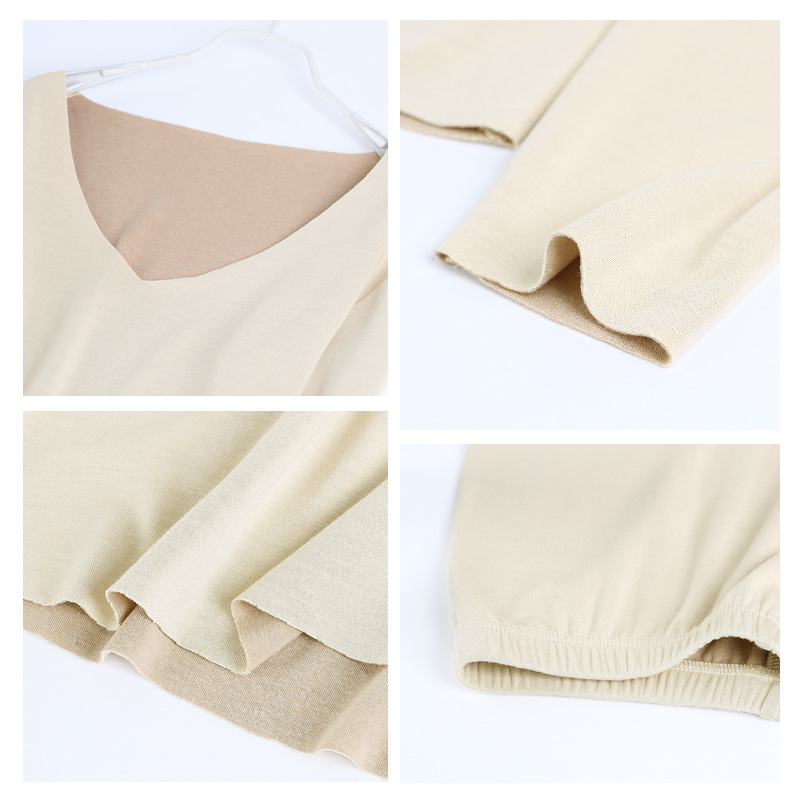 Wholesale Women's Silk Long Johns V-neck Thermal Underwear Sets Winter Silk Long Underwear