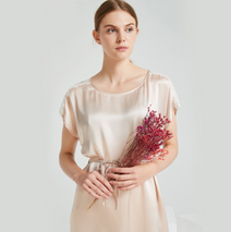 Custom Logo Pure Pink Silk Slip Gown Dress In Summer For Women with Small MOQ
