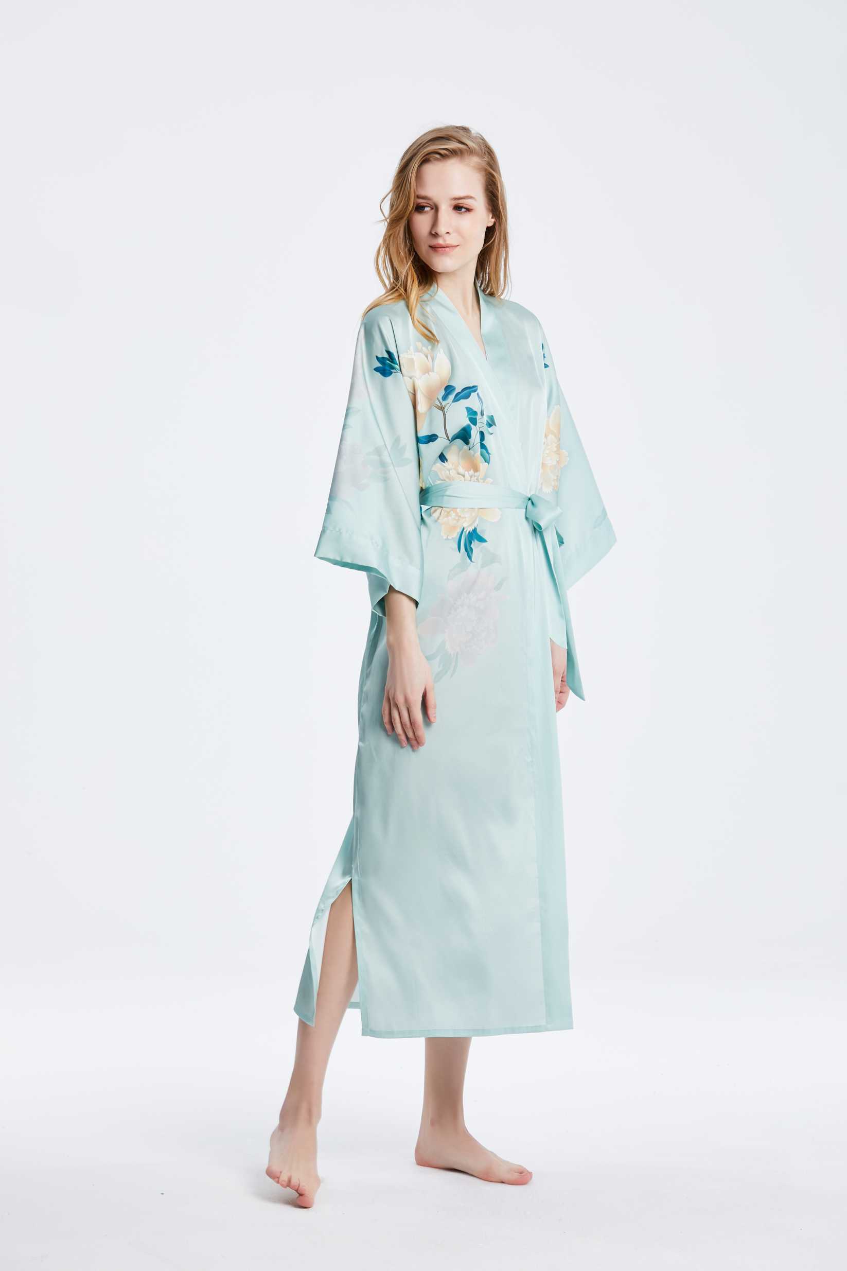 green satin kimono