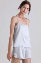 Wholesale and Custom Logo Women's Pure Mulberry Silk Pajamas in Sliver Blue