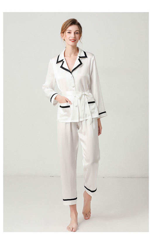 Custom Plus Size White Silk Pajamas Set with Button Down for Womens in