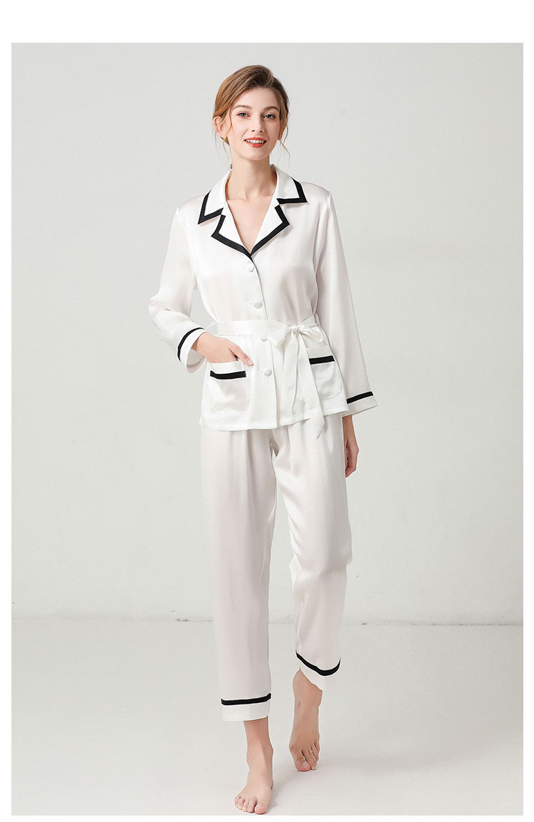 Custom Plus Size White Silk Pajamas Set with Button Down for Womens in Bulk