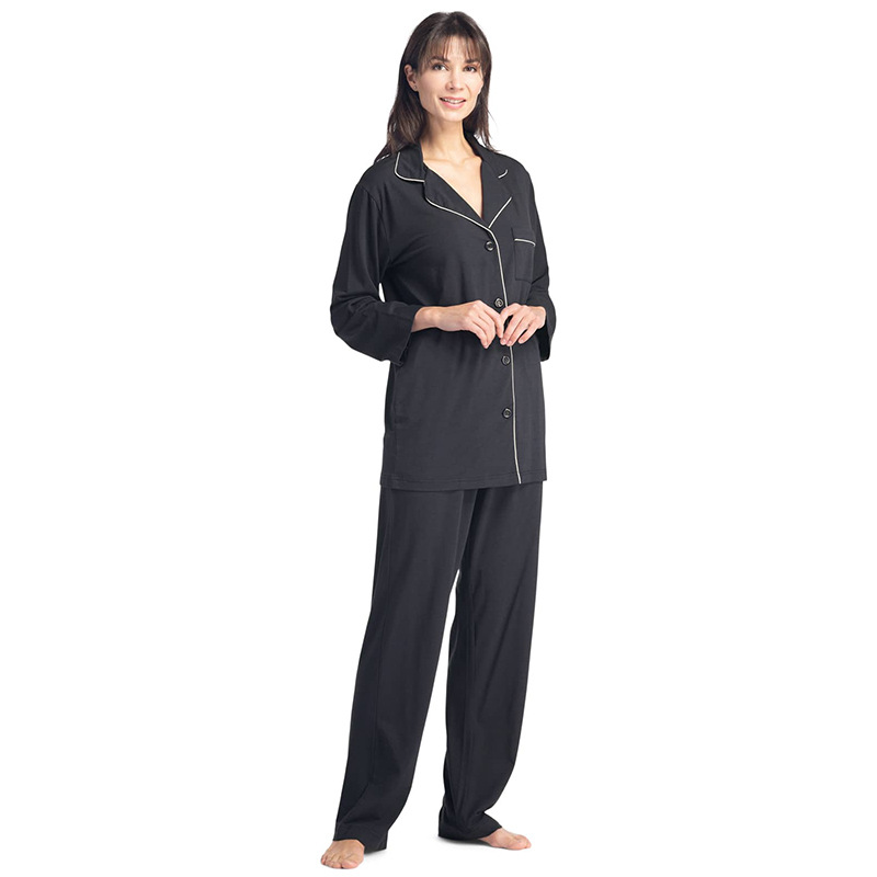 Custom Color Cozy Grey Bamboo Classic Long Sleeve Pajamas Set Sleepwear for Womens
