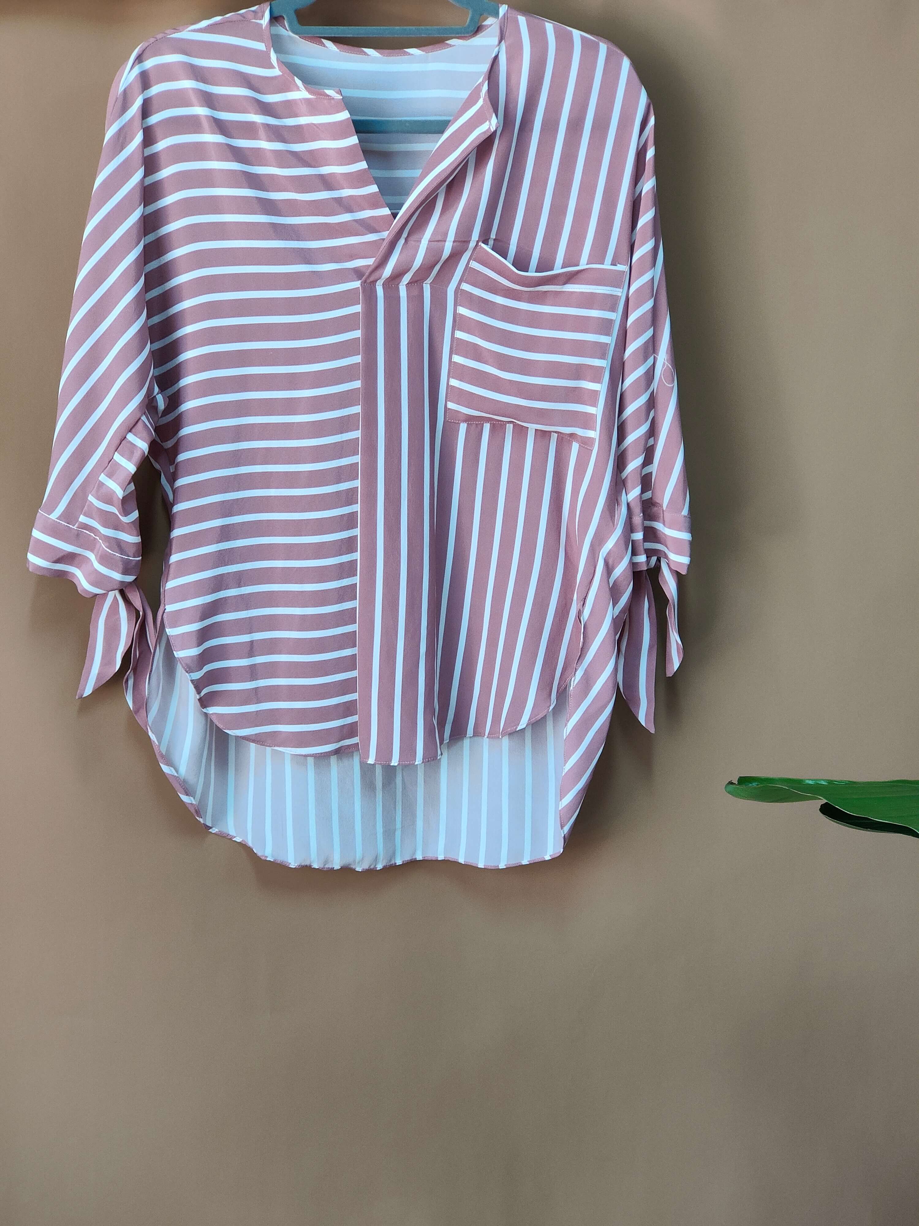 Private Label Plus Size Pink Striped 100 Silk Shirt Top Blouse in Bulk