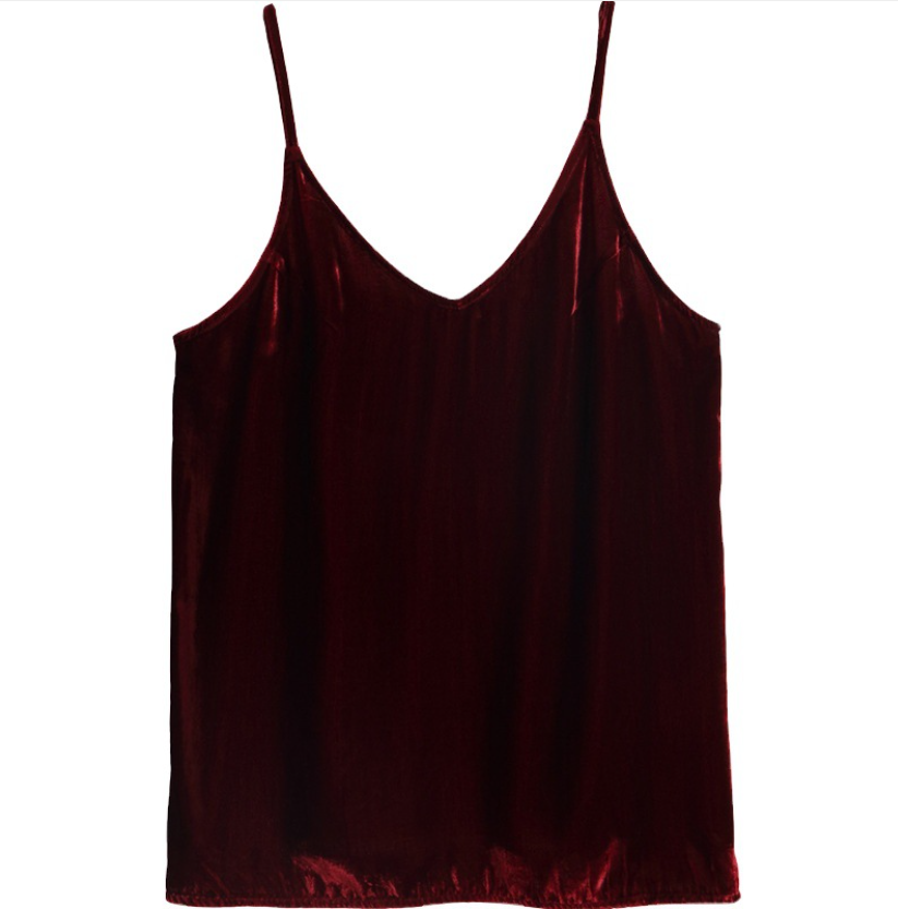 Customized Mulberry Silk Velvet Wine Red Elegent Basic Design Cami for Ladies in Bulk