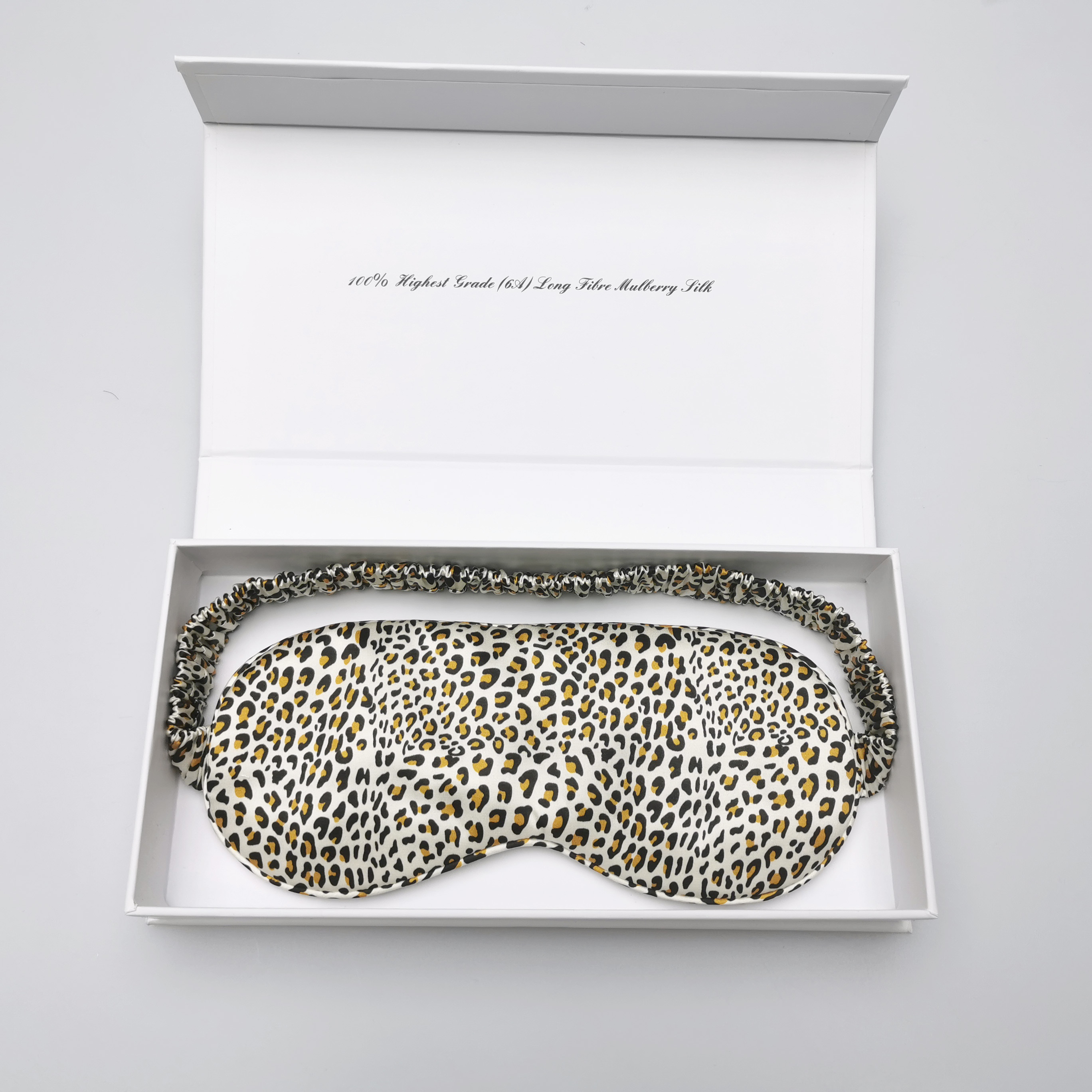 Custom and Wholesale Leopard Pattern Print Pure Mulberry Silk Eyemask Set for Promotion